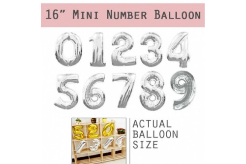 Mini Non-Helium 16 inch Number Balloons (Silver)